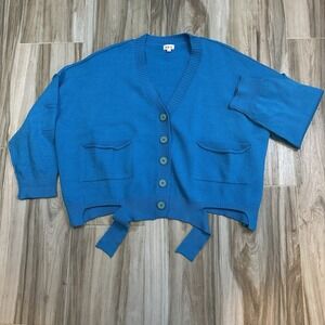 POL Oversized Sweater Chunky Slouchy Lagenlook Eccentric Large Blue Cardigan
